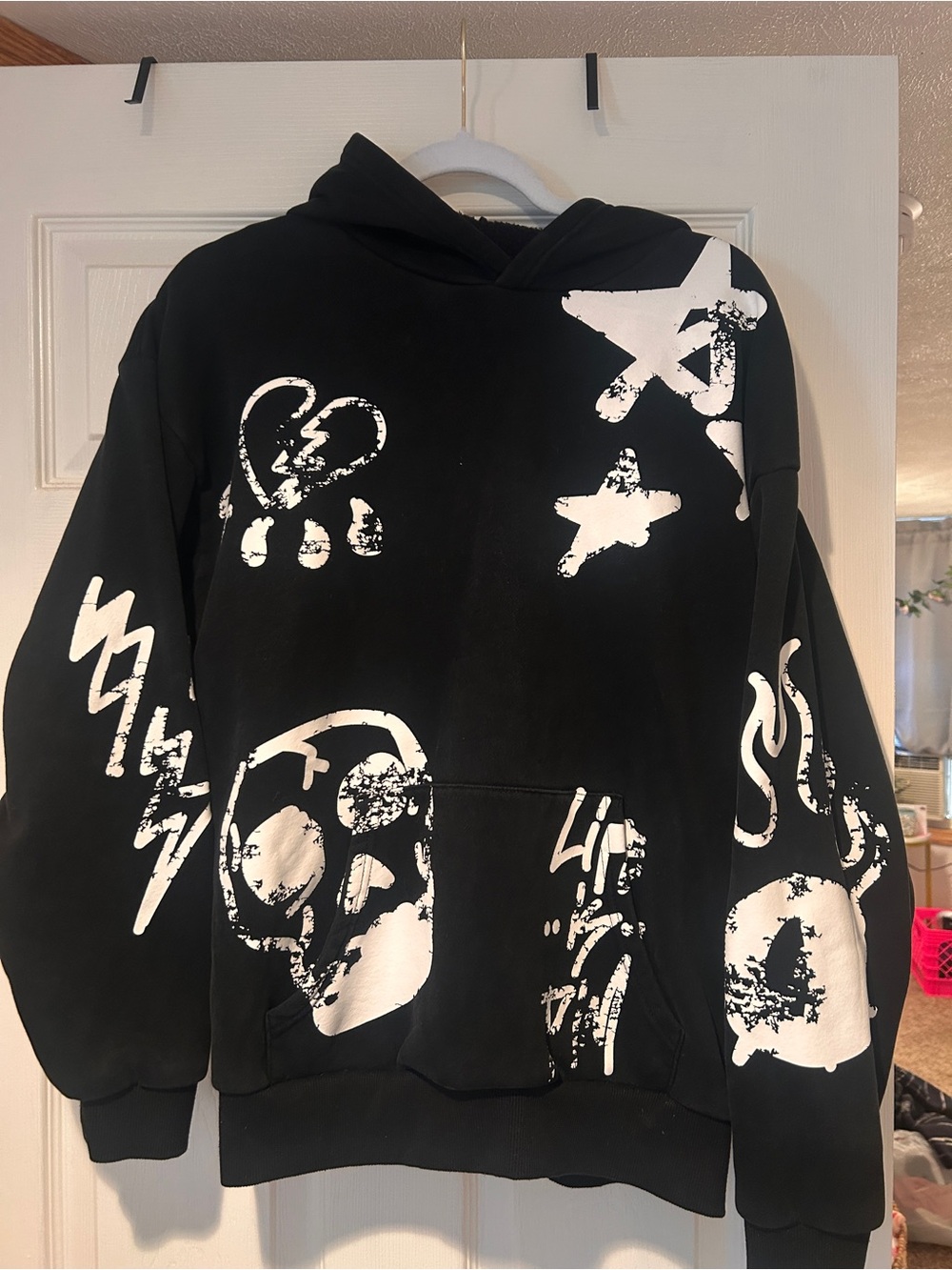 PacSun Black Graphic Hoodie with White Distressed Prints